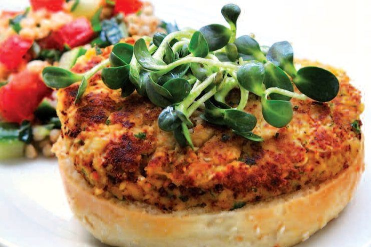 Chickpea Patty Burger and Green Salad