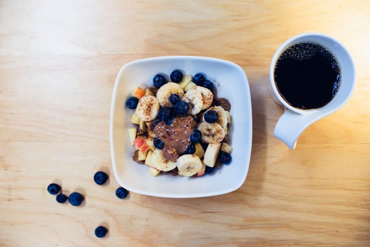 Fruit bowl with peanut butter