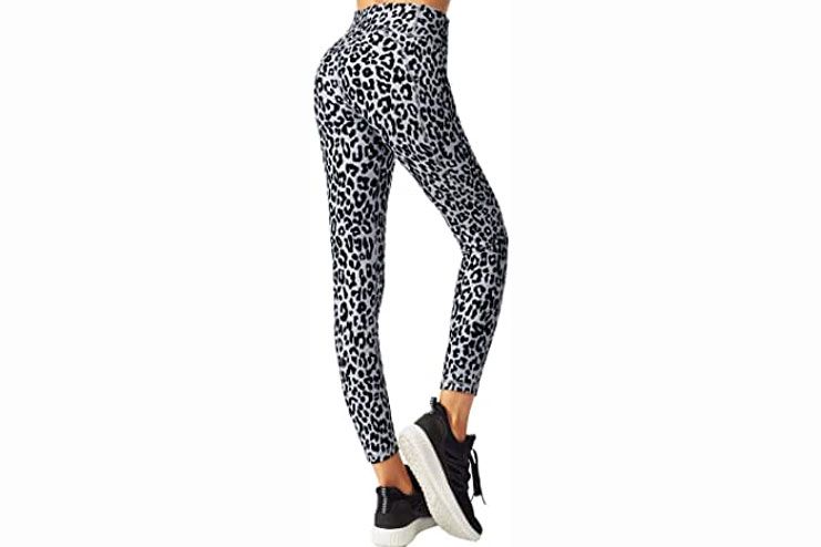 FITTIN Yoga Leggings for Women with Pocket Printed Leopard Pants for Sports Fitness Gym Workout