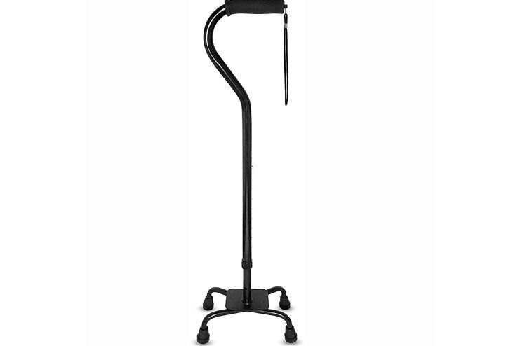 RMS Quad Cane Adjustable Walking Cane with 4-Pronged Base