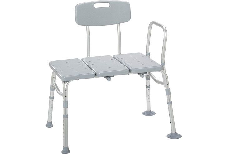 Drive Medical 12011KD-1 Plastic Tub Transfer Bench with Adjustable Backrest Gray