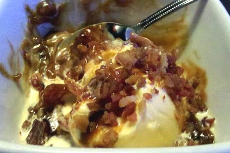 BBQ sauce and bacon on ice cream