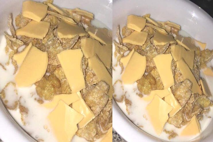 Frosted flakes with milk and Cheese